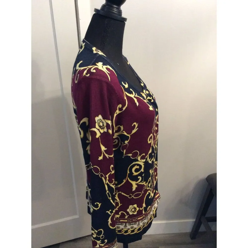 Cardigan Size Large L Navy Burgandy Golf Womens Long sleeve
